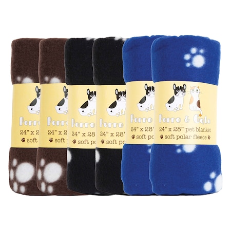 Monarch Brands Pet Blankets, 6PK PNP-PB-24X28-PAWS